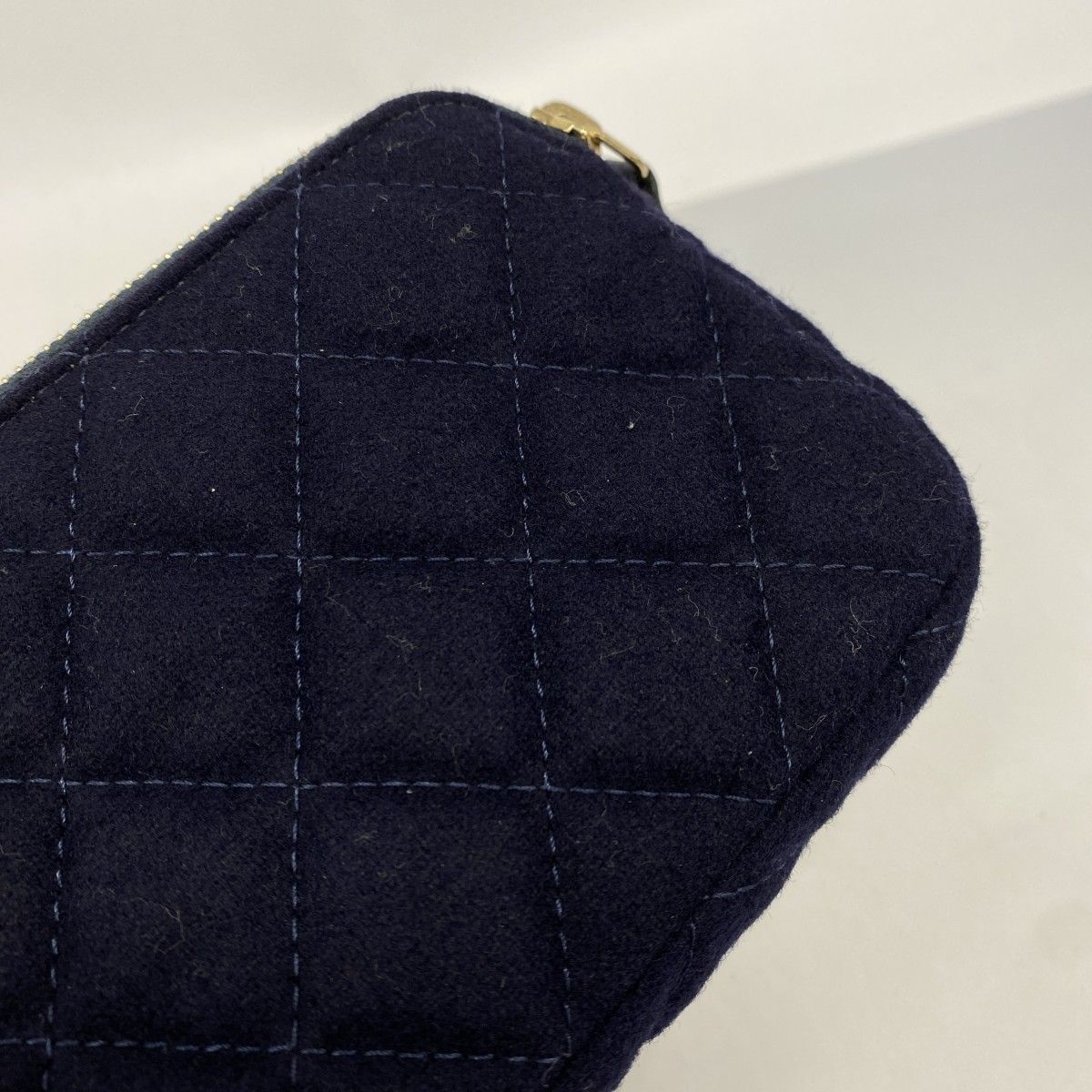 Chanel Shoulder Bag Marine Cotton Navy Gold — view 8
