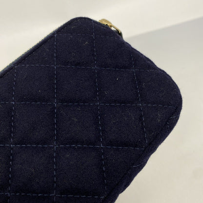 Chanel Shoulder Bag Marine Cotton Navy Gold — view 8