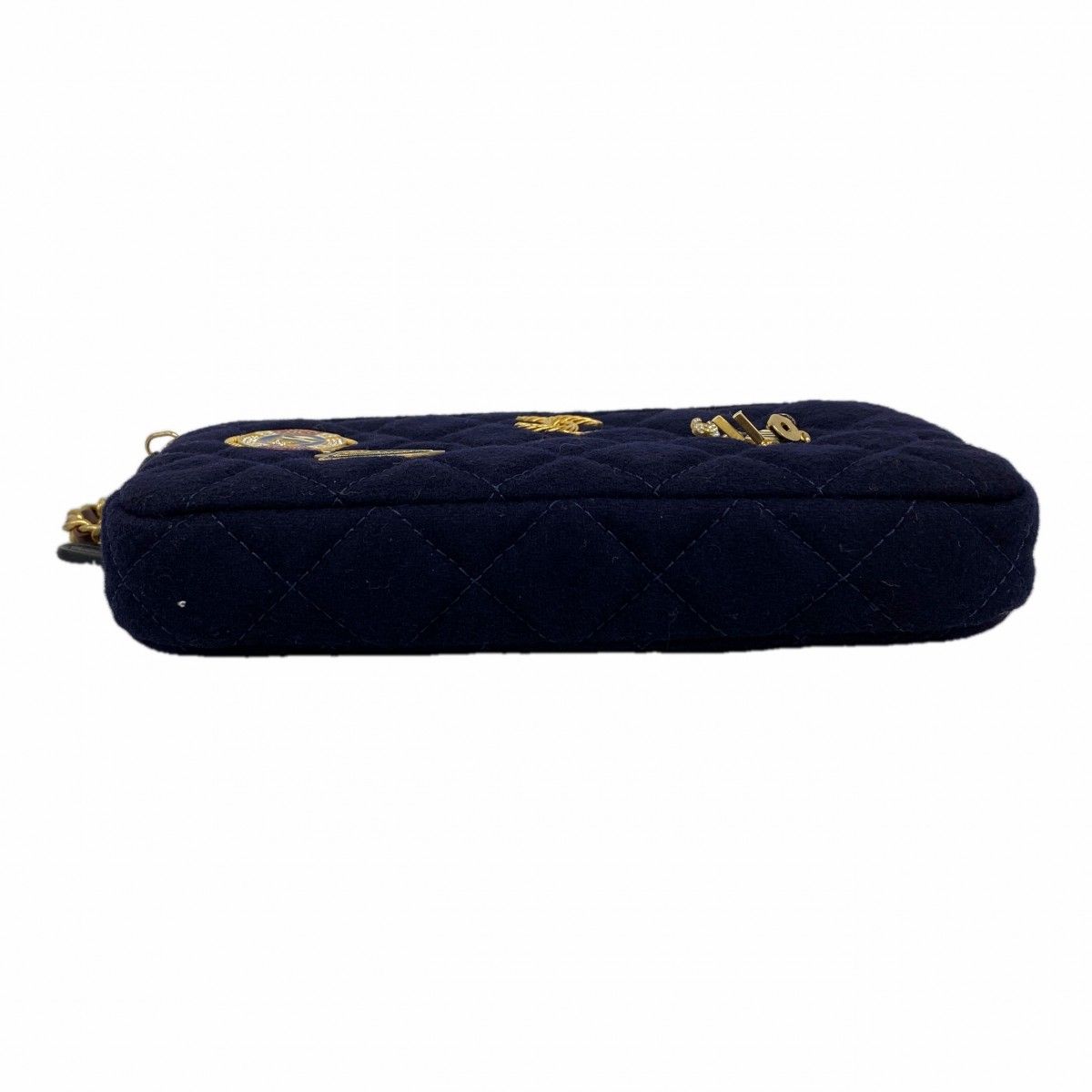 Chanel Shoulder Bag Marine Cotton Navy Gold — view 3