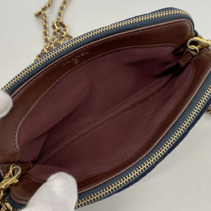 Chanel Shoulder Bag Marine Cotton Navy Gold — view 4