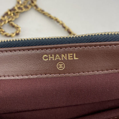 Chanel Shoulder Bag Marine Cotton Navy Gold — view 5