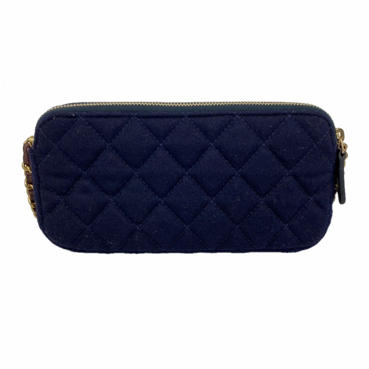 Chanel Shoulder Bag Marine Cotton Navy Gold — view 9