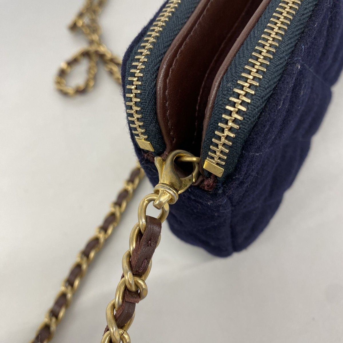 Chanel Shoulder Bag Marine Cotton Navy Gold — view 6