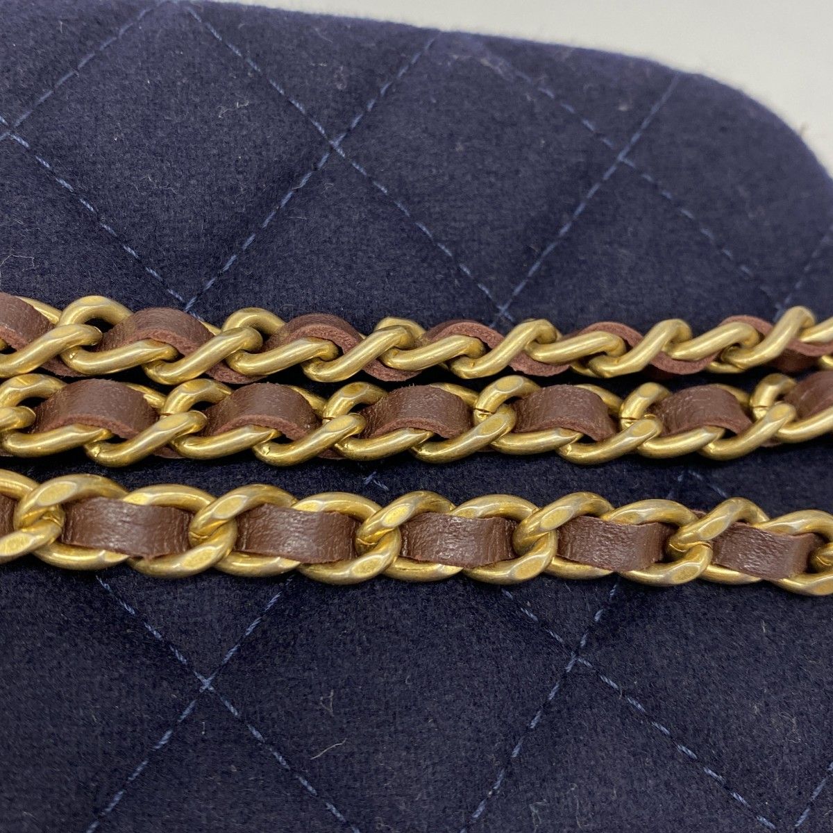 Chanel Shoulder Bag Marine Cotton Navy Gold — view 7