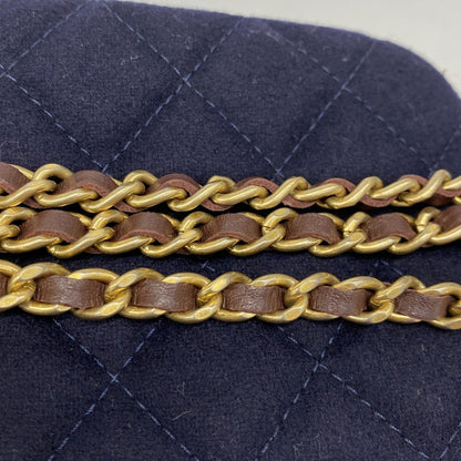 Chanel Shoulder Bag Marine Cotton Navy Gold — view 7