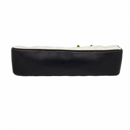 Chanel Shoulder Bag Quilted Lambskin White Black Gold — view 3