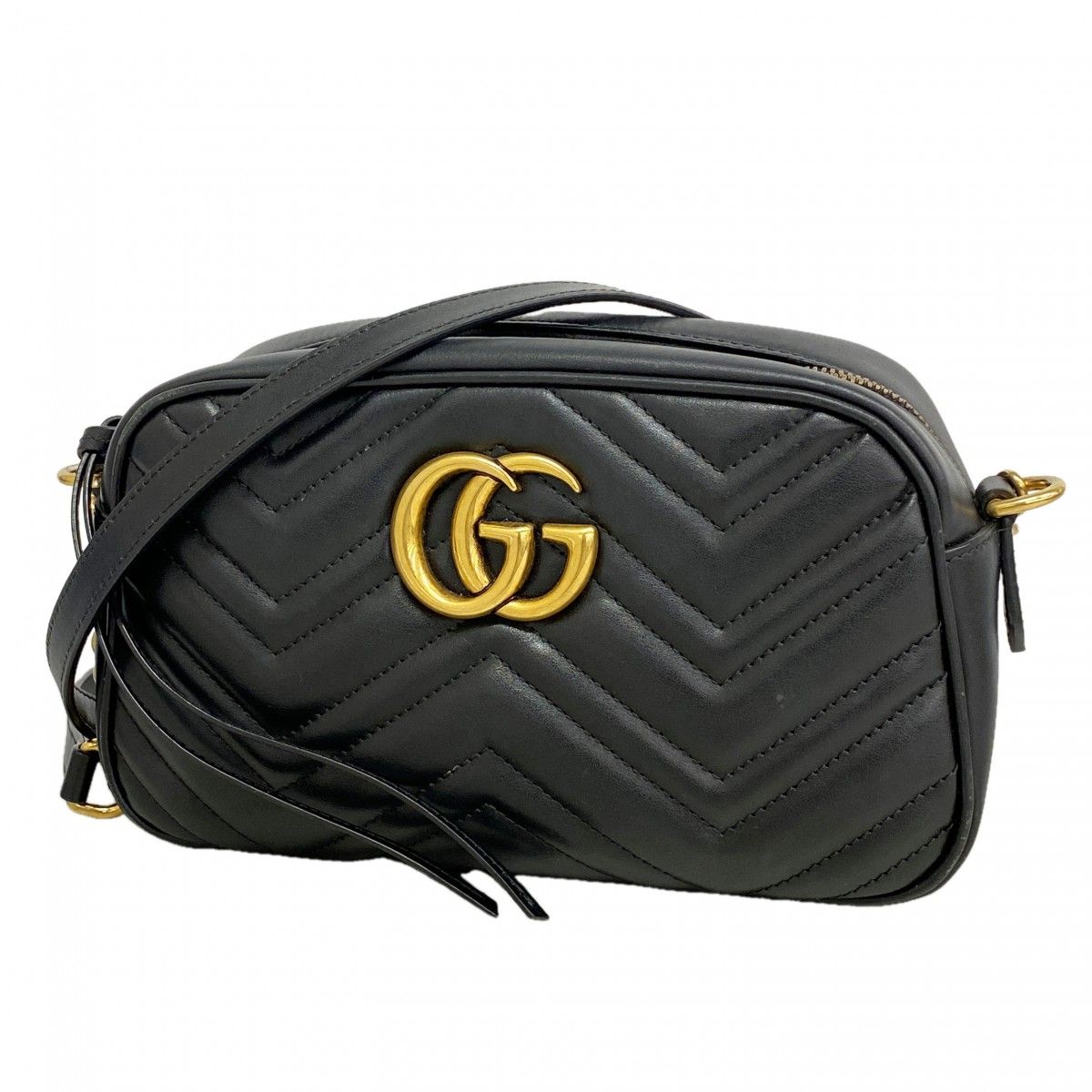 Gucci Shoulder Bag GG Marmont Leather Black Gold