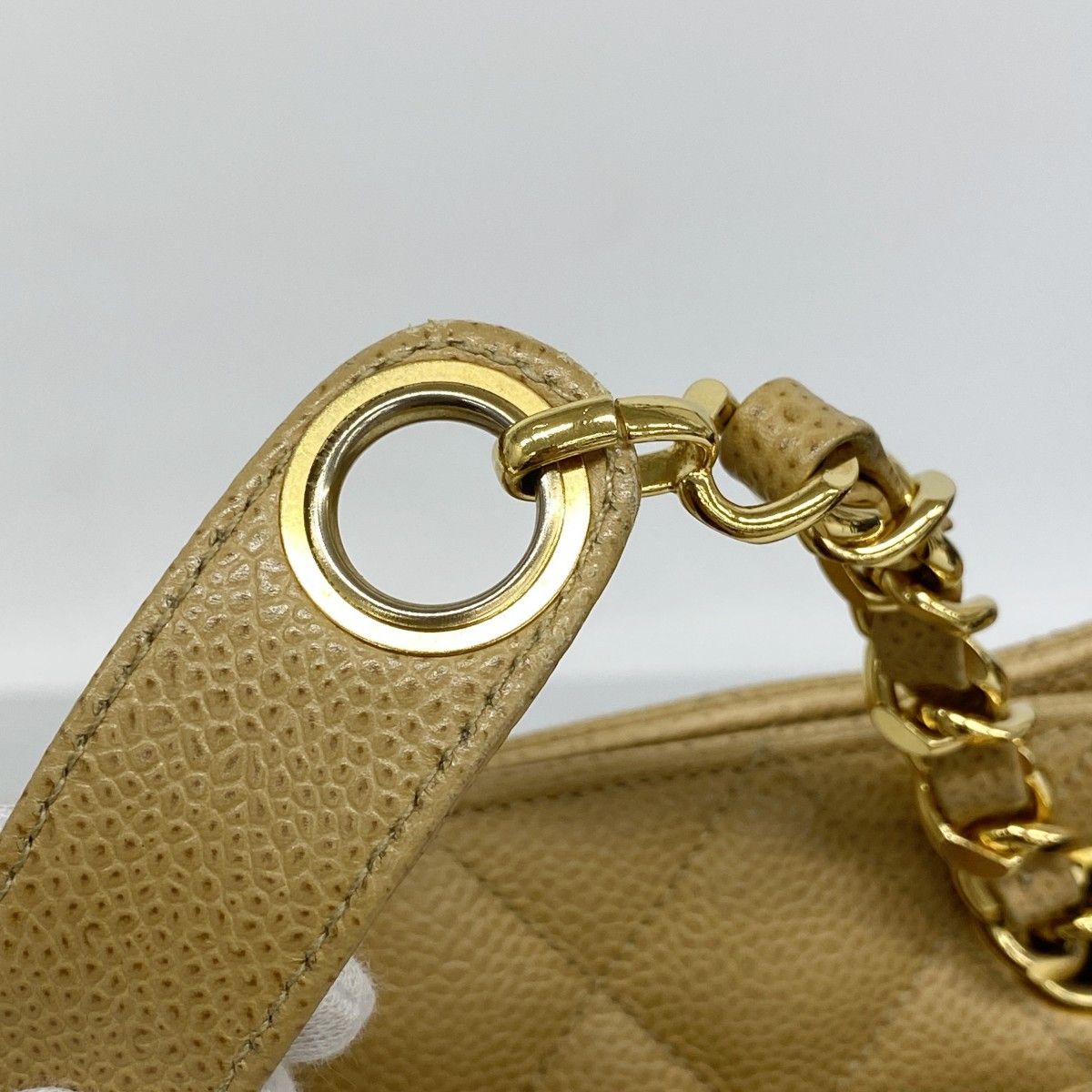 Chanel Chain Tote Quilted Caviar Leather Light Brown Gold — view 8