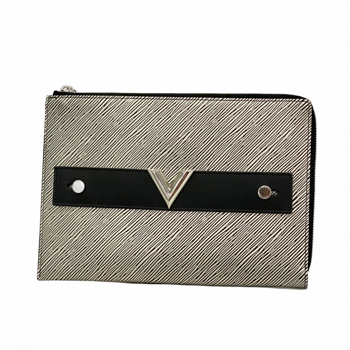 Louis Vuitton Clutch Epi Essential Pochette Plat Silver Black