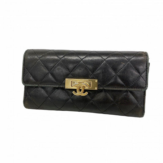 Chanel Wallet Quilted Lambskin Black Gold