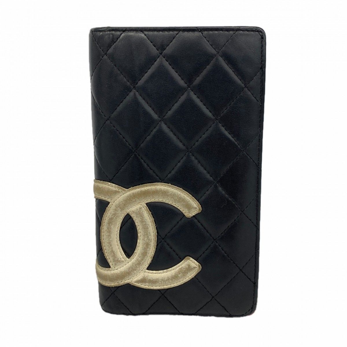Chanel Wallet Cambon Lambskin Black White Silver