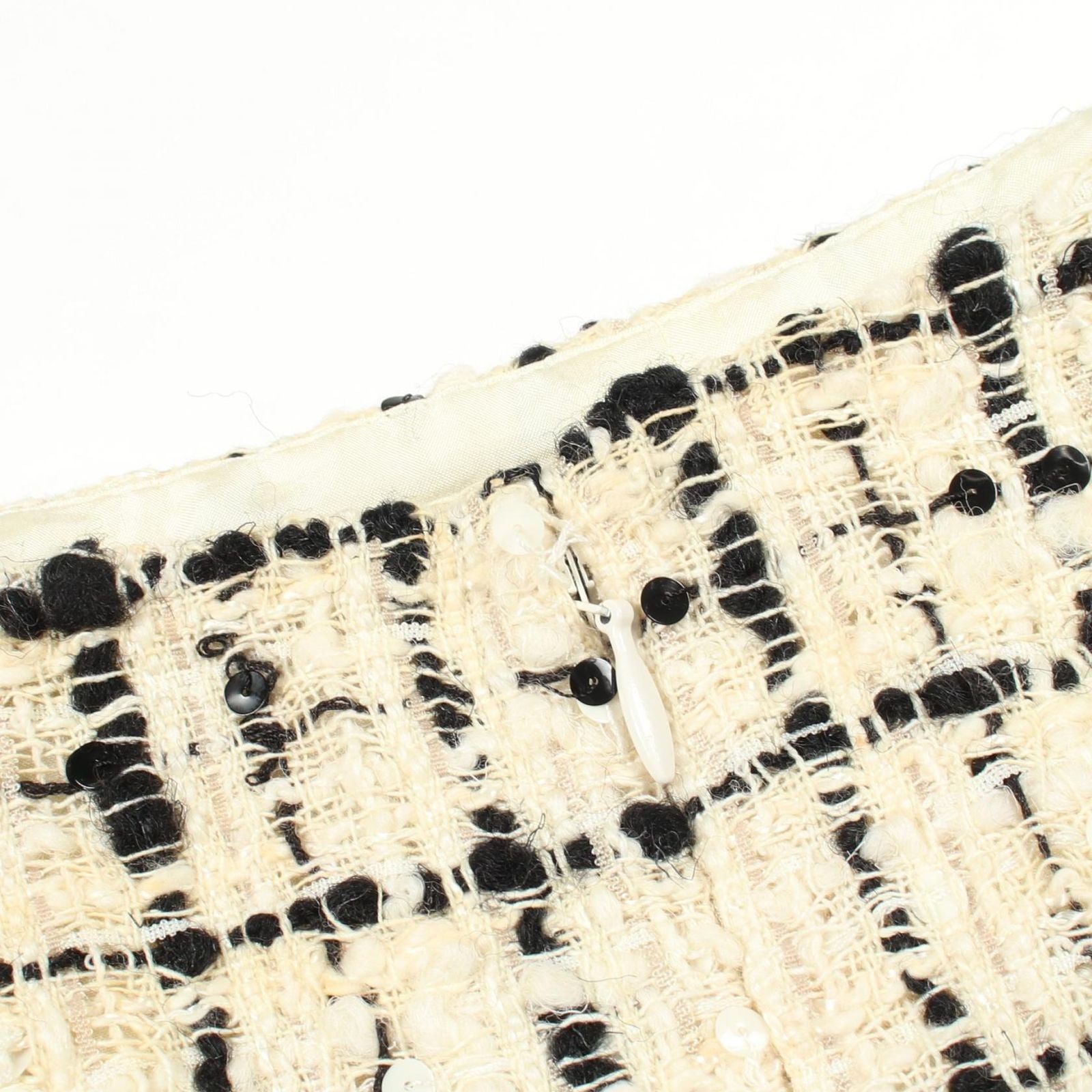 Chanel Skirt CC Logo Tweed Check Sequin Wool Vintage — view 7