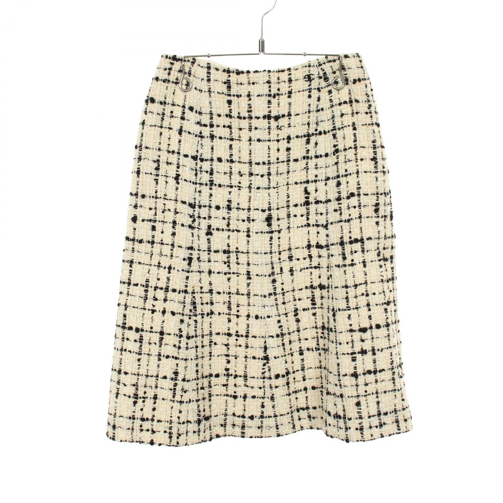 Chanel Skirt CC Logo Tweed Check Sequin Wool Vintage