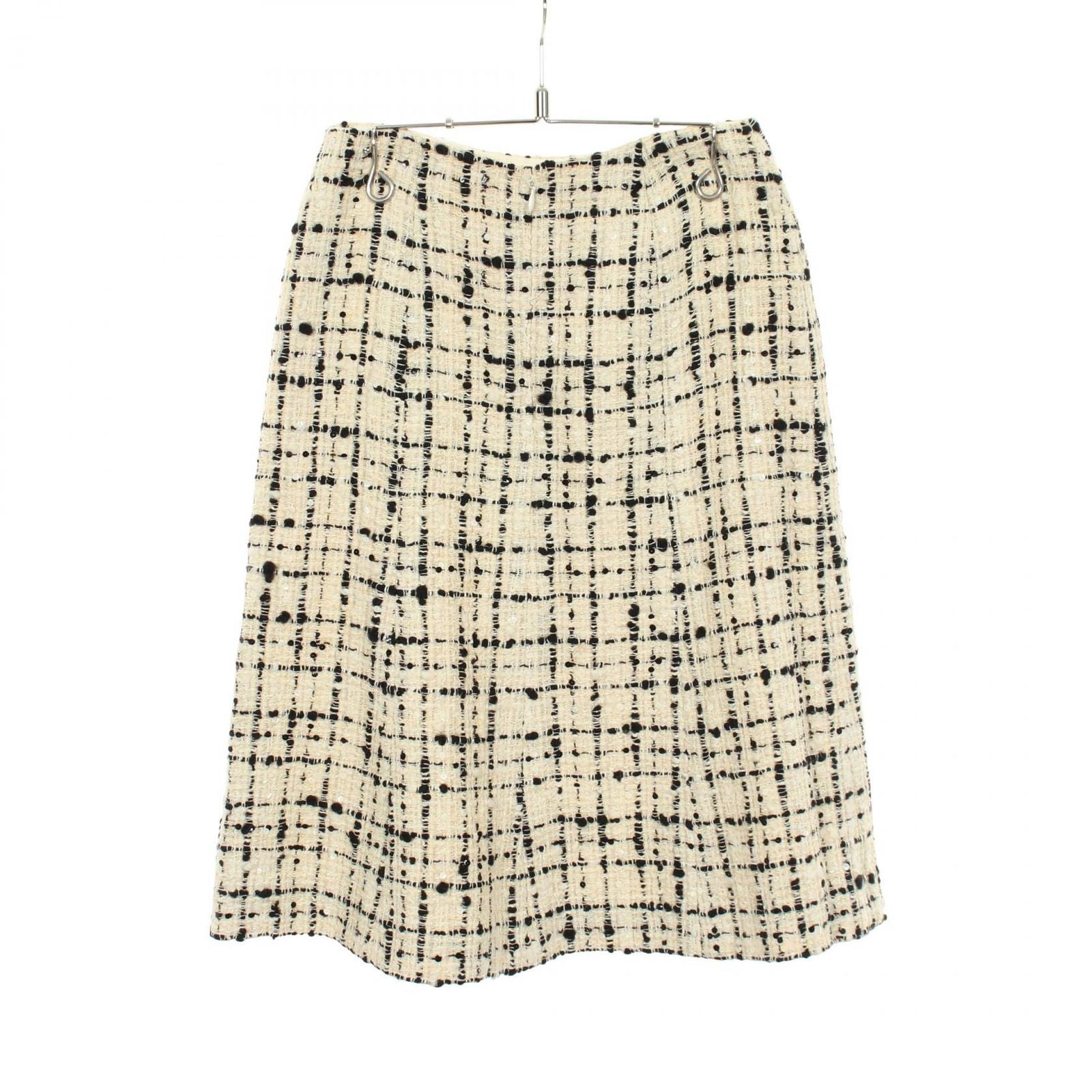Chanel Skirt CC Logo Tweed Check Sequin Wool Vintage — view 2