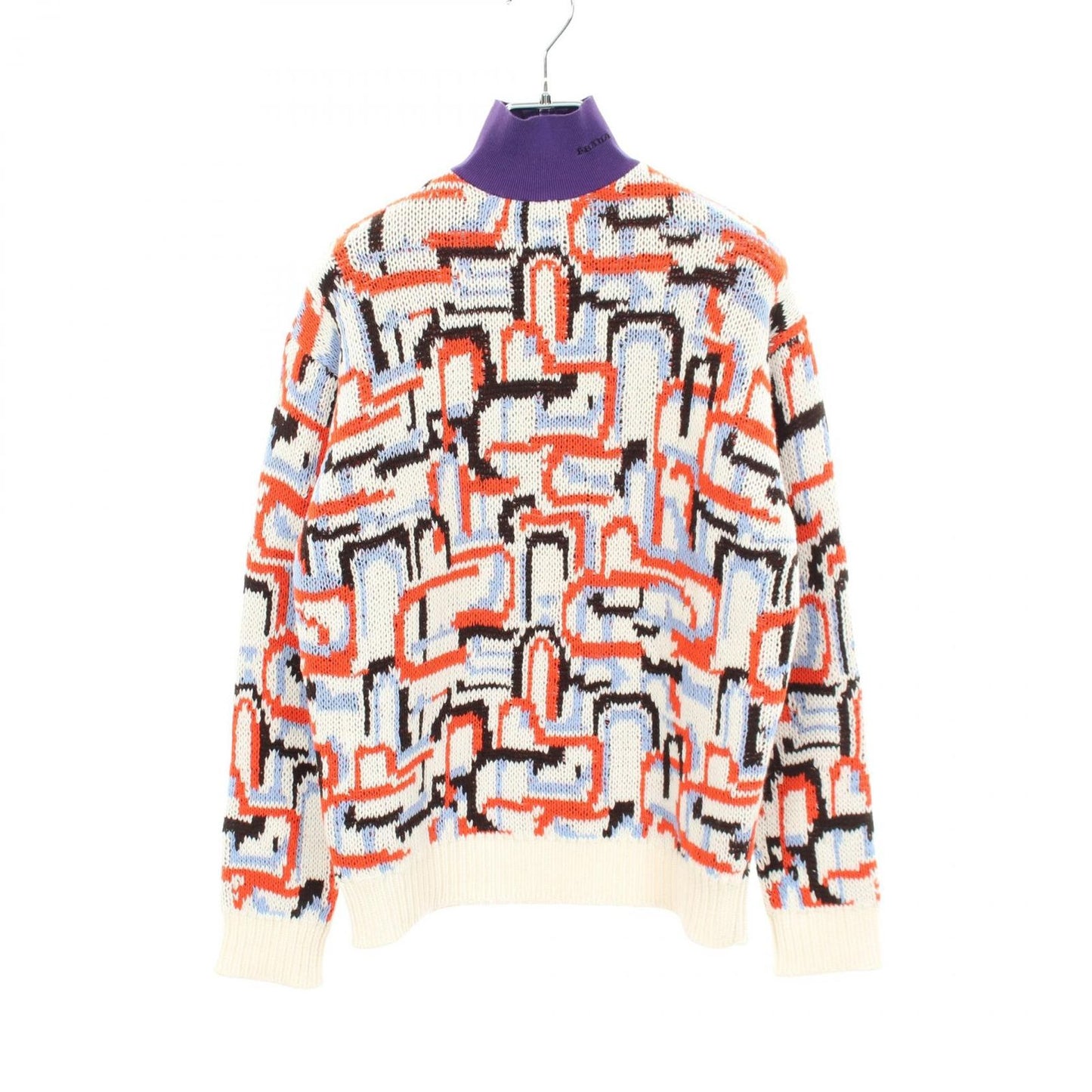 Prada Knit Geometric Motif Mock Neck White Orange Blue Wool Cashmere Abstract