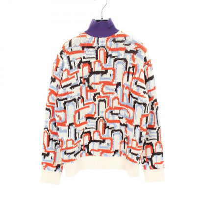 Prada Knit Geometric Motif Mock Neck White Orange Blue Wool Cashmere Abstract