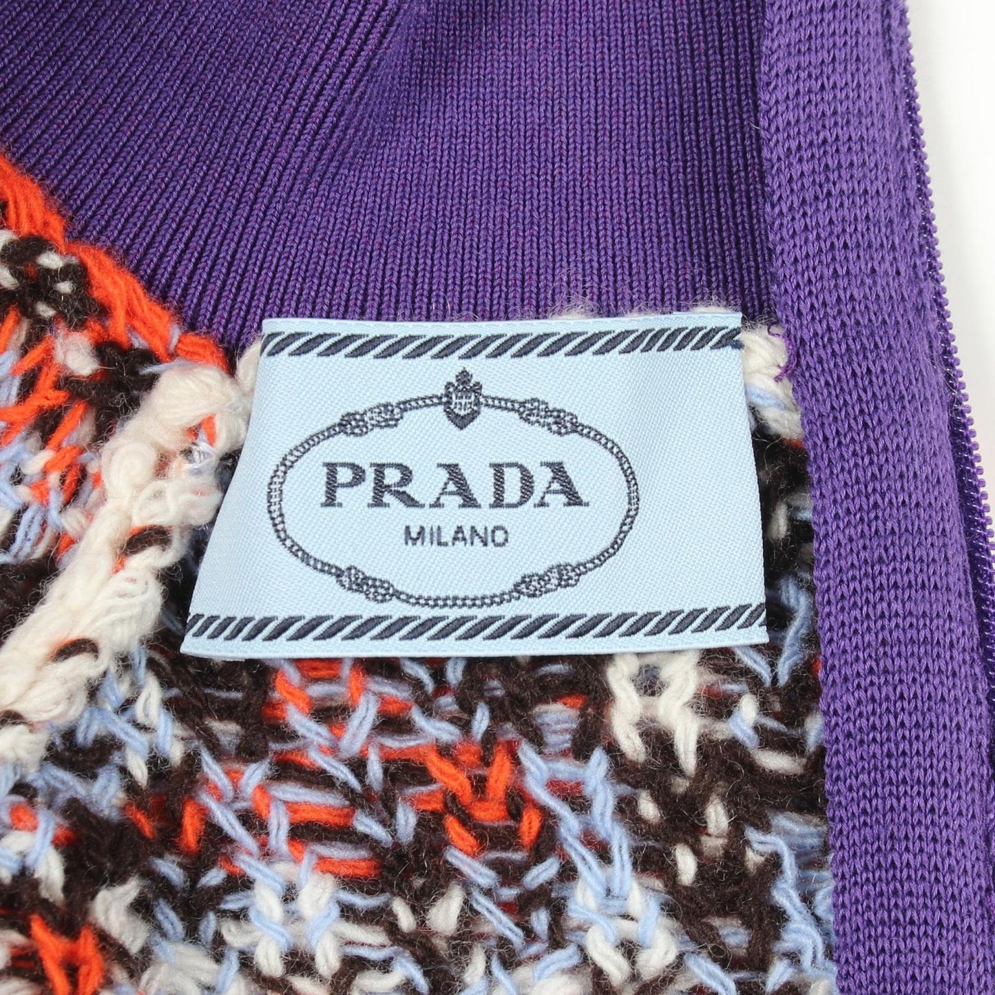 Prada Knit Geometric Motif Mock Neck White Orange Blue Wool Cashmere Abstract — view 3