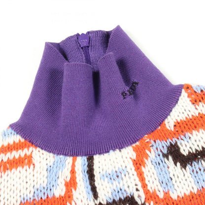 Prada Knit Geometric Motif Mock Neck White Orange Blue Wool Cashmere Abstract — view 6