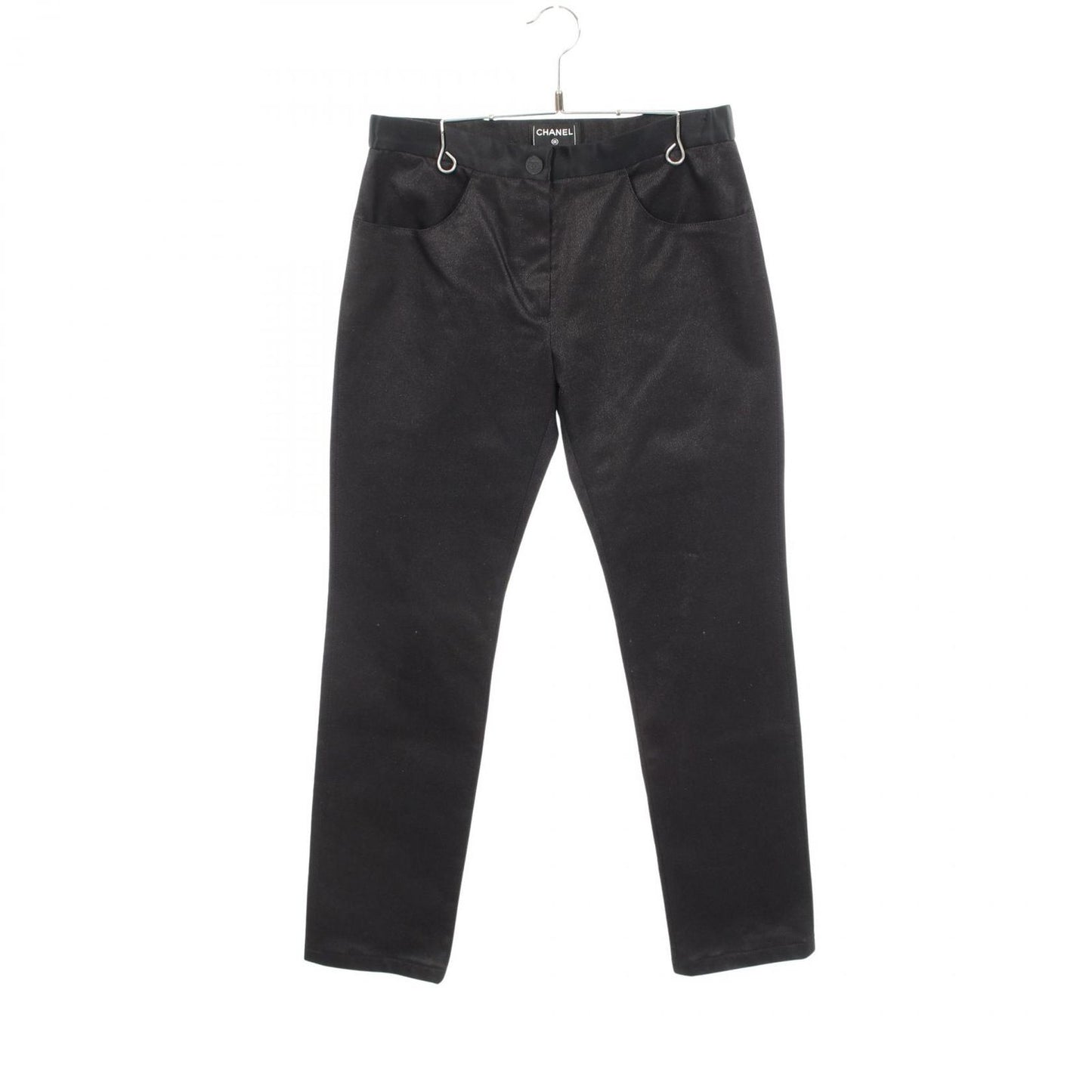 Chanel Denim Pants CC Logo Button Black Cotton