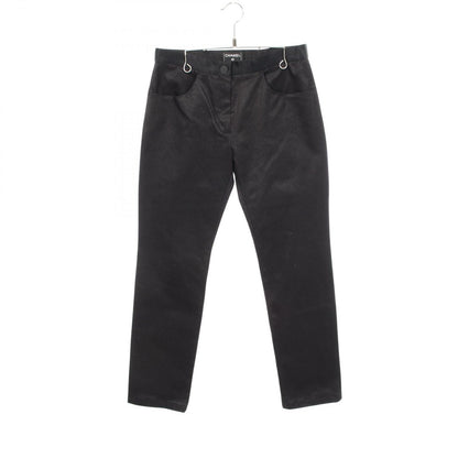 Chanel Denim Pants CC Logo Button Black Cotton