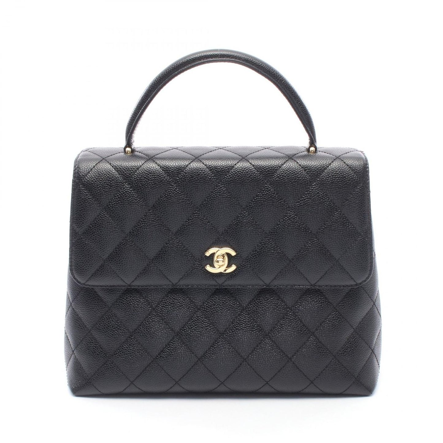 Chanel Handbag Quilted Black Caviar Leather Top Handle