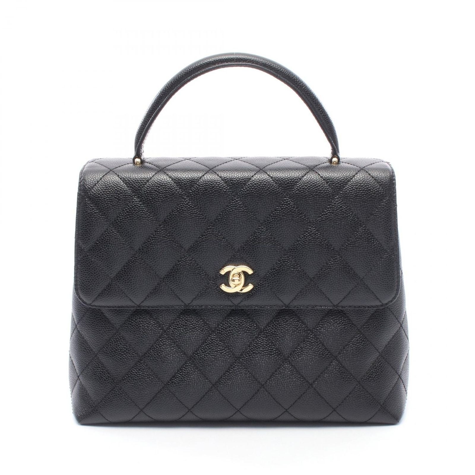 Chanel Handbag Quilted Black Caviar Leather Top Handle