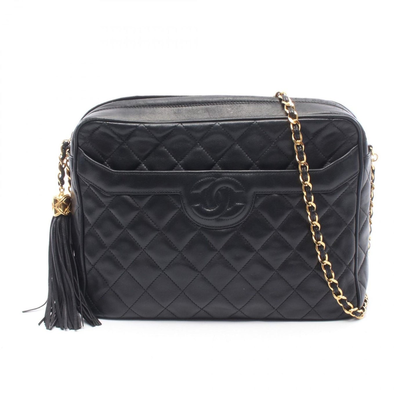 Chanel Shoulder Bag Quilted Tassel Black Lambskin Fringe Chain
