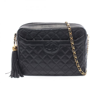 Chanel Shoulder Bag Quilted Tassel Black Lambskin Fringe Chain