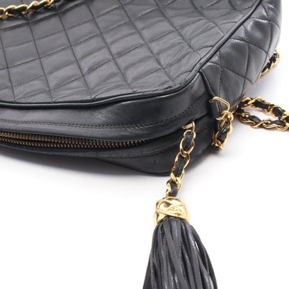 Chanel Shoulder Bag Quilted Tassel Black Lambskin Fringe Chain — view 9