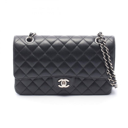 Chanel Shoulder Bag Quilted Double Flap Black Caviar Leather Chain