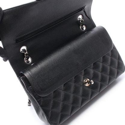 Chanel Shoulder Bag Quilted Double Flap Black Caviar Leather Chain — view 8