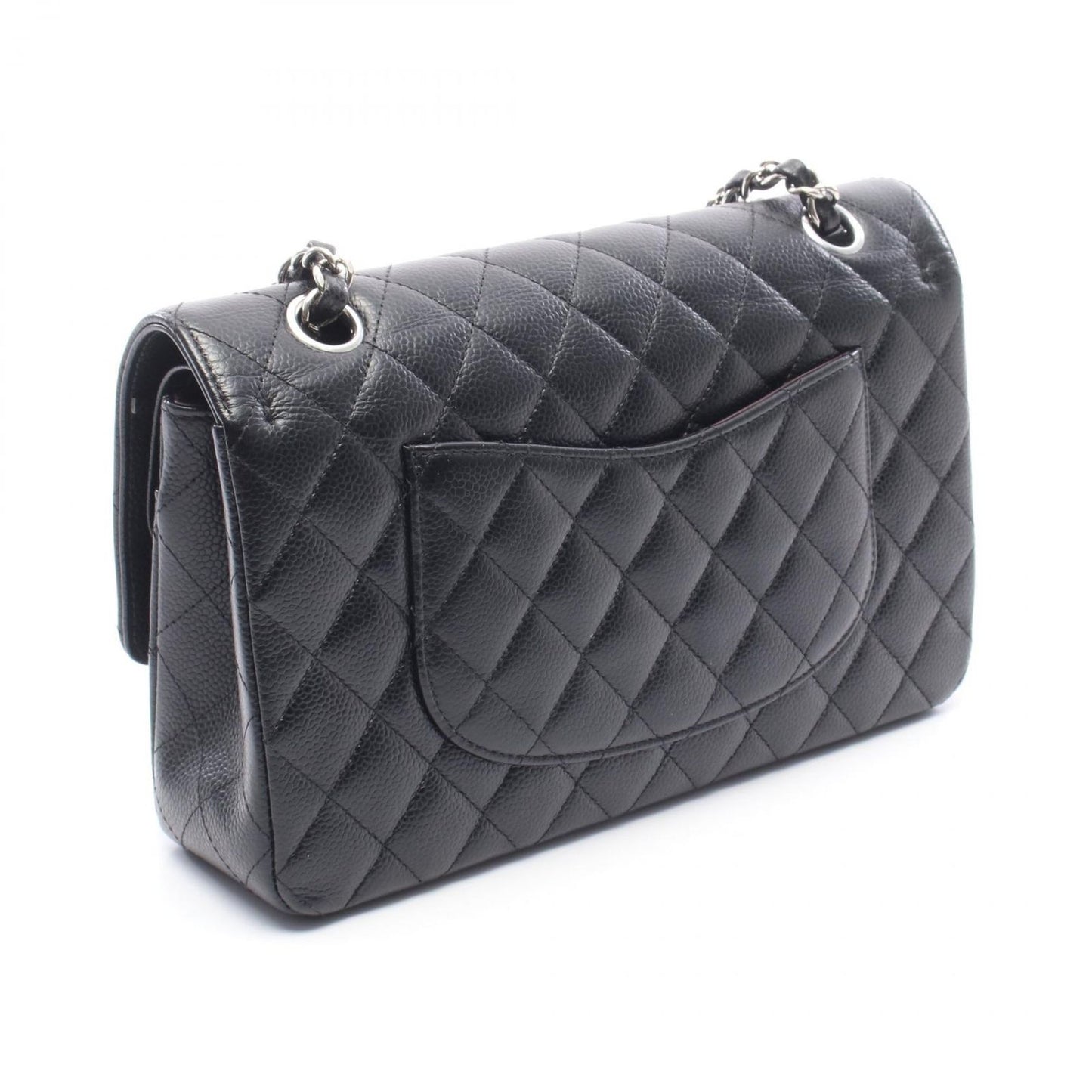Chanel Shoulder Bag Quilted Double Flap Black Caviar Leather Chain — view 2