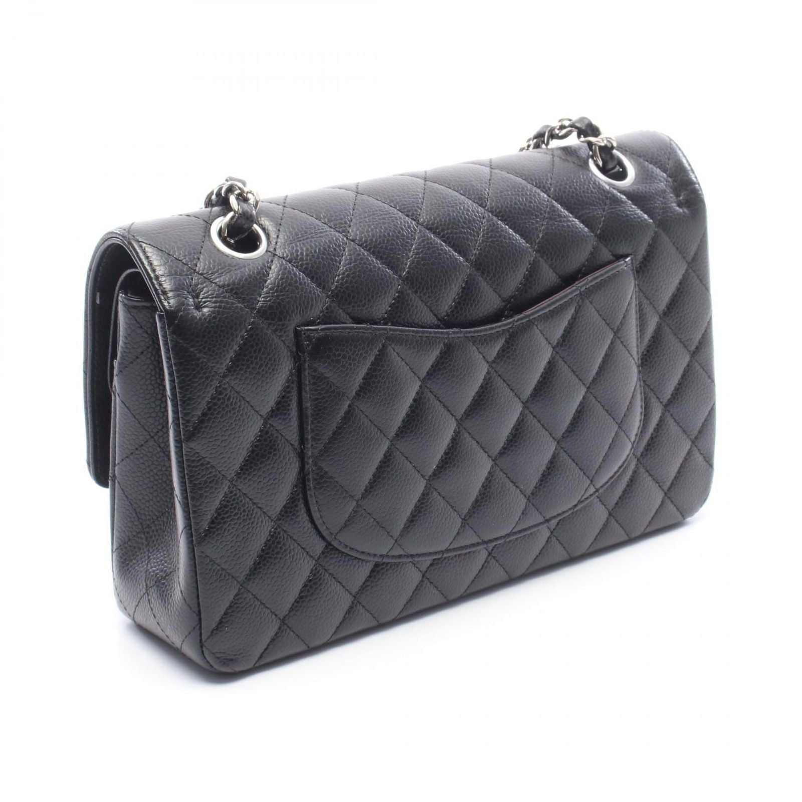 Chanel Shoulder Bag Quilted Double Flap Black Caviar Leather Chain — view 2