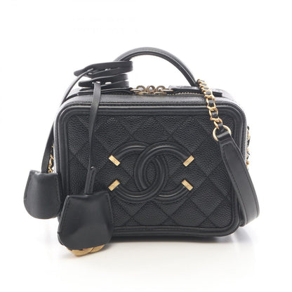 Chanel Shoulder Bag CC Figuri Small Vanity Black Caviar Leather CC Quilted Chain