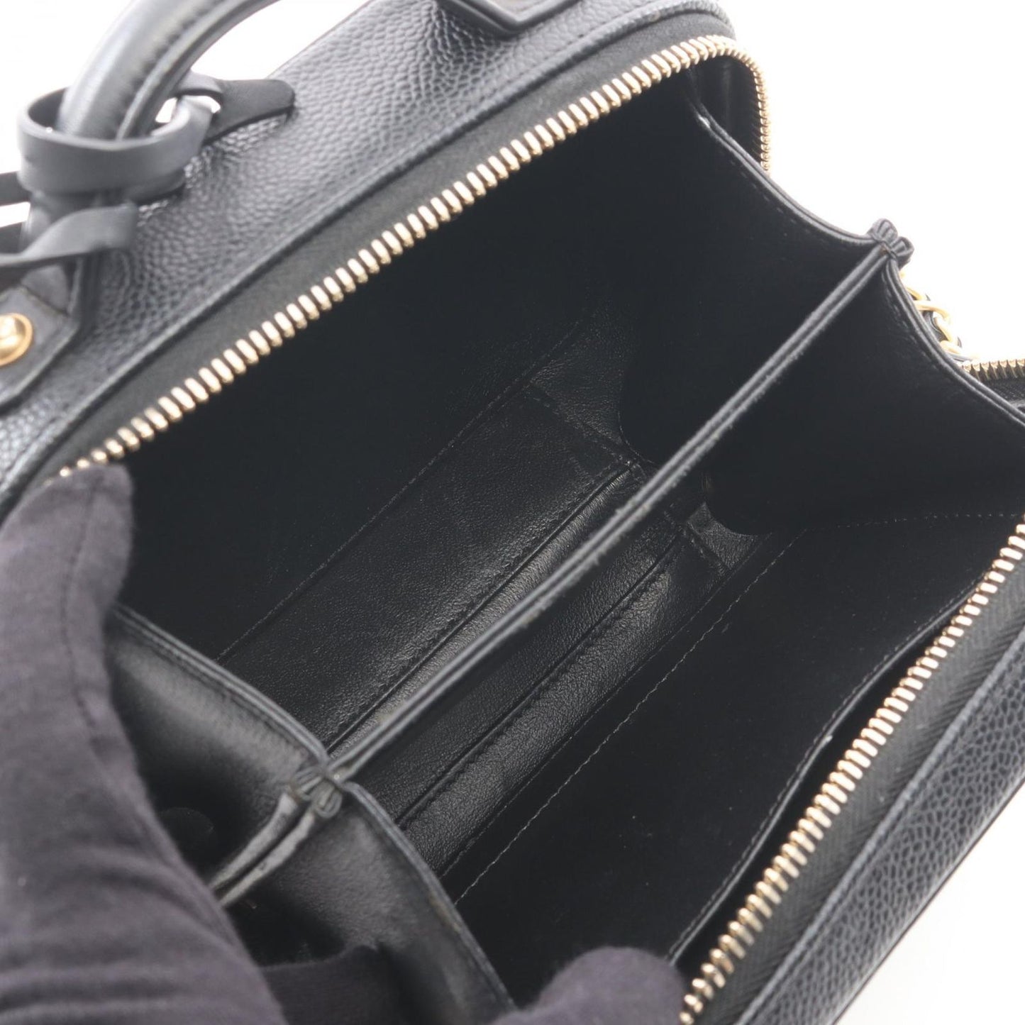 Chanel Shoulder Bag CC Figuri Small Vanity Black Caviar Leather CC Quilted Chain — view 3