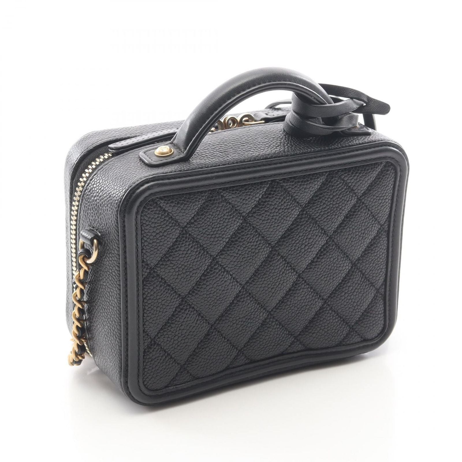 Chanel Shoulder Bag CC Figuri Small Vanity Black Caviar Leather CC Quilted Chain — view 2