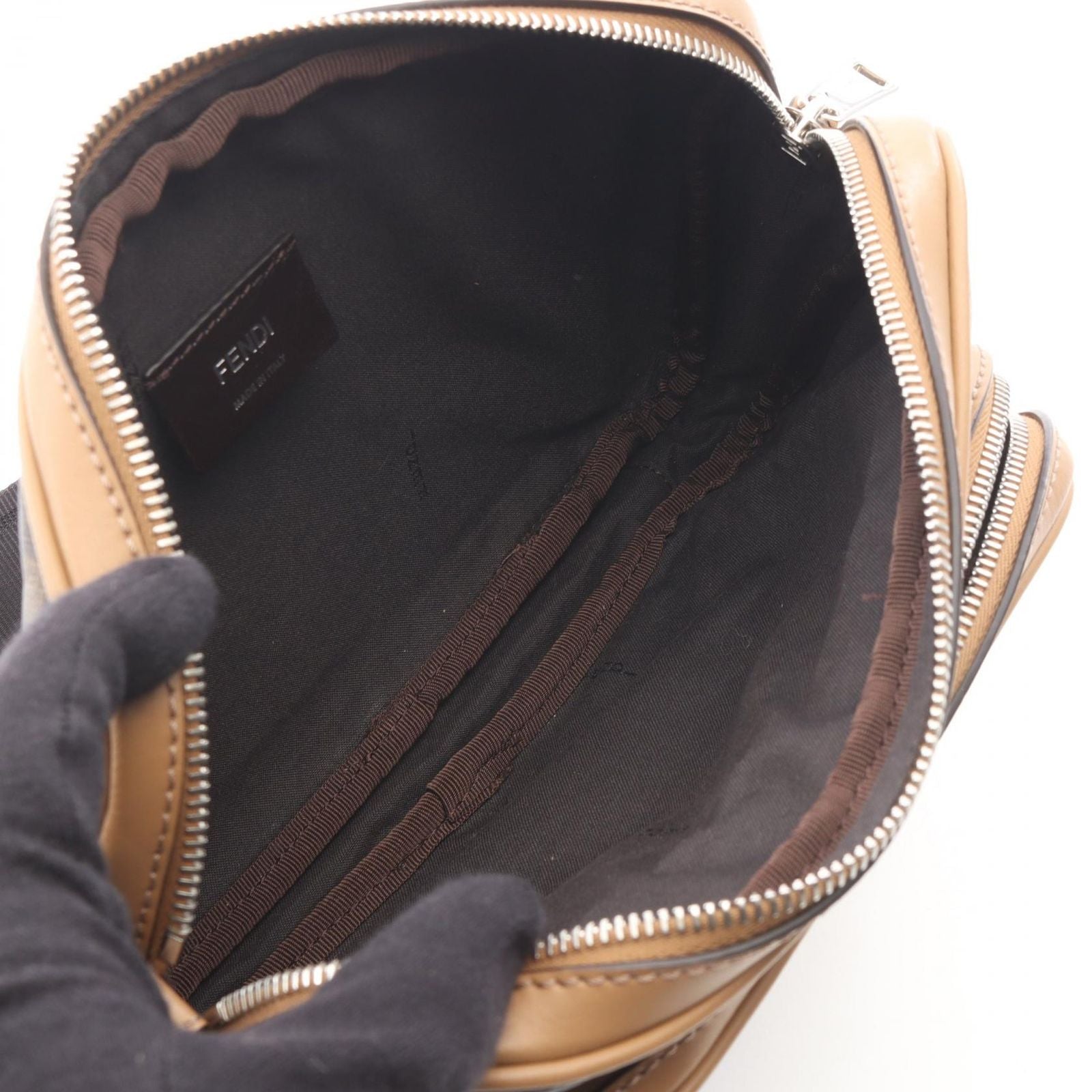 Fendi Shoulder Bag Shadow Diagonal Duo Zucca Dark Brown Beige Canvas Leather — view 3