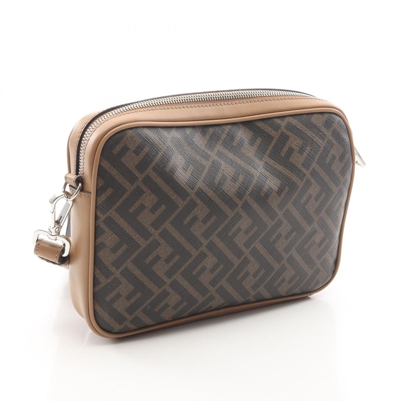 Fendi Shoulder Bag Shadow Diagonal Duo Zucca Dark Brown Beige Canvas Leather — view 2