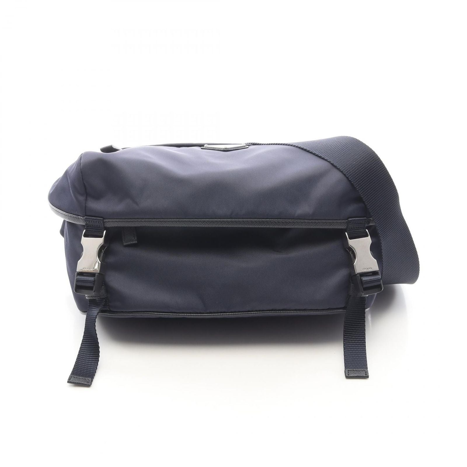 Prada Shoulder Bag Re-Nylon Navy Nylon Saffiano Leather Triangle Logo