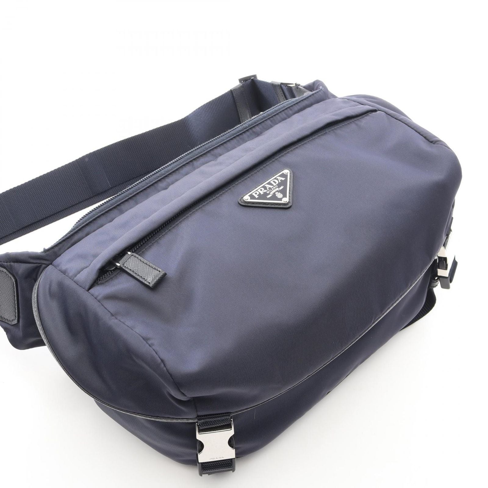 Prada Shoulder Bag Re-Nylon Navy Nylon Saffiano Leather Triangle Logo — view 5