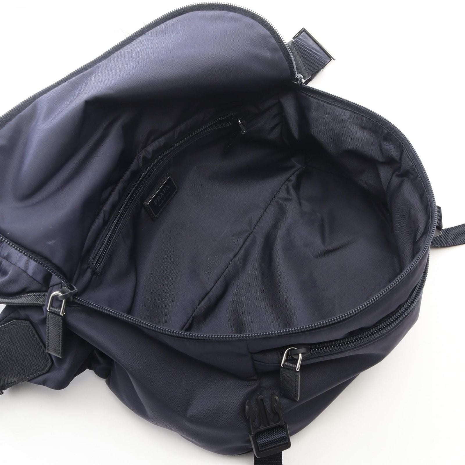 Prada Shoulder Bag Re-Nylon Navy Nylon Saffiano Leather Triangle Logo — view 3
