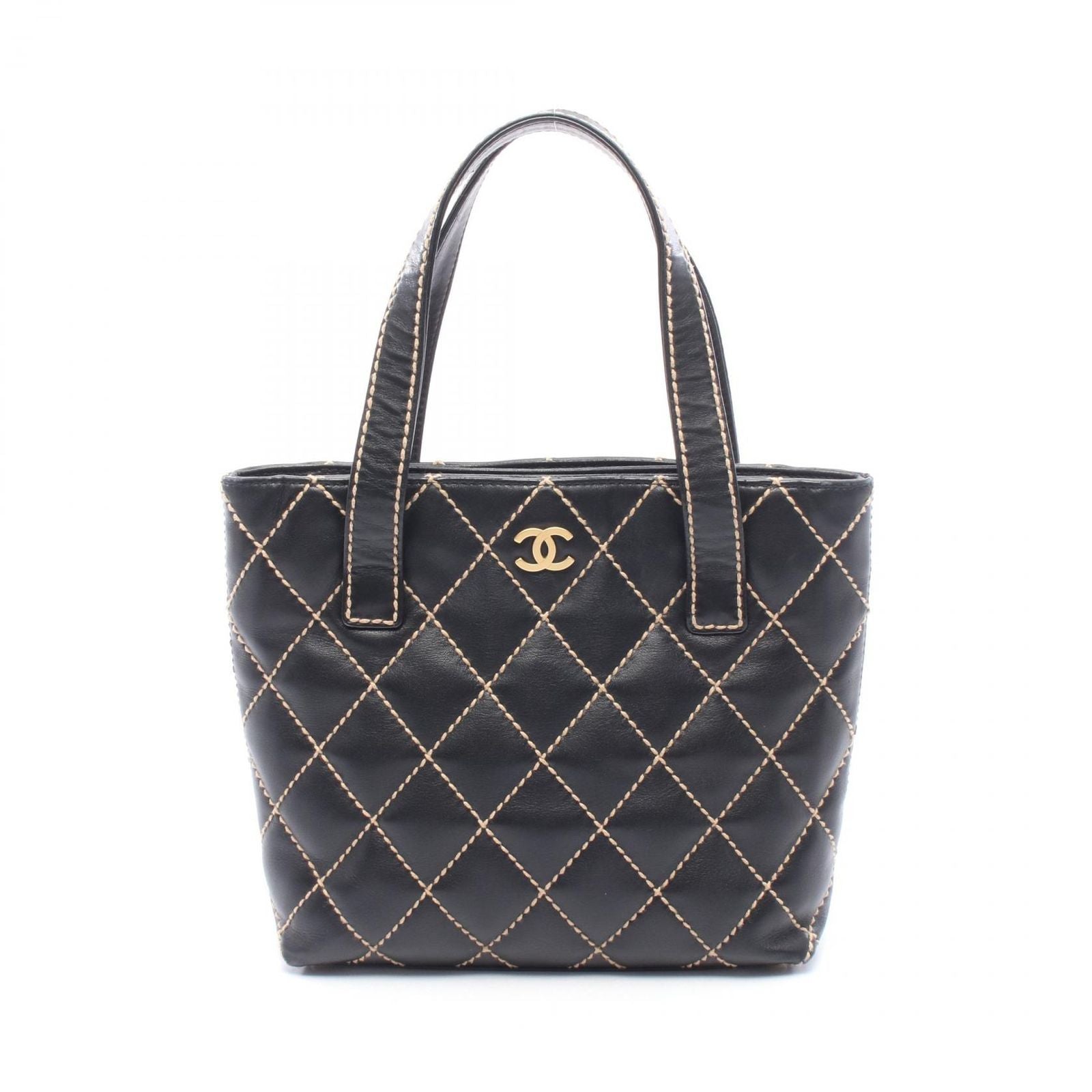Chanel Tote Wild Stitch Black Leather Handbag