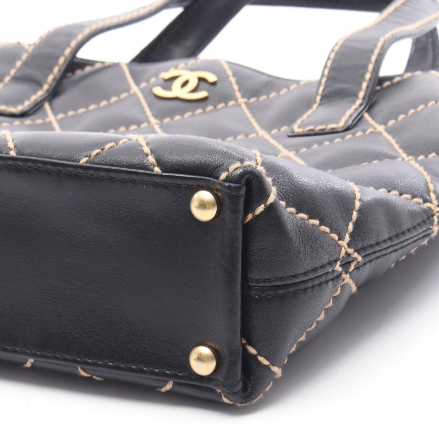 Chanel Tote Wild Stitch Black Leather Handbag — view 8