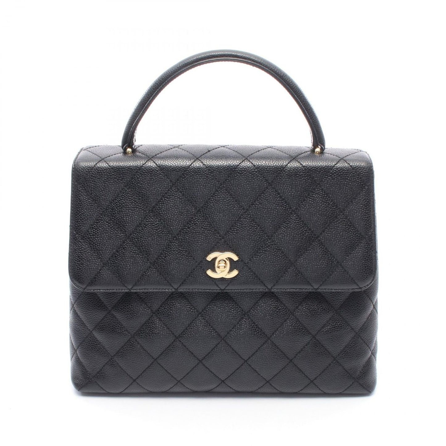 Chanel Handbag Quilted Black Caviar Leather Top Handle