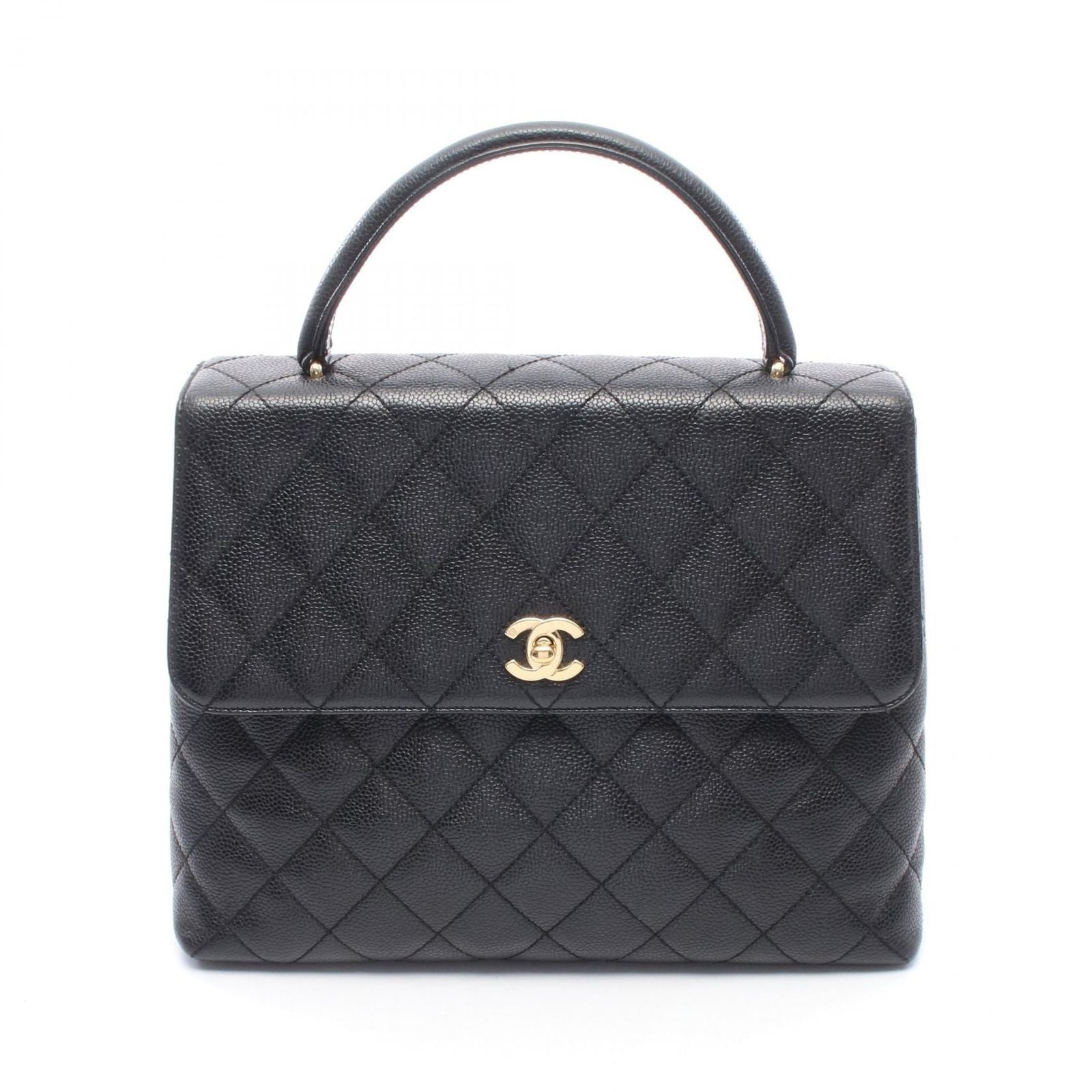 Chanel Handbag Quilted Black Caviar Leather Top Handle