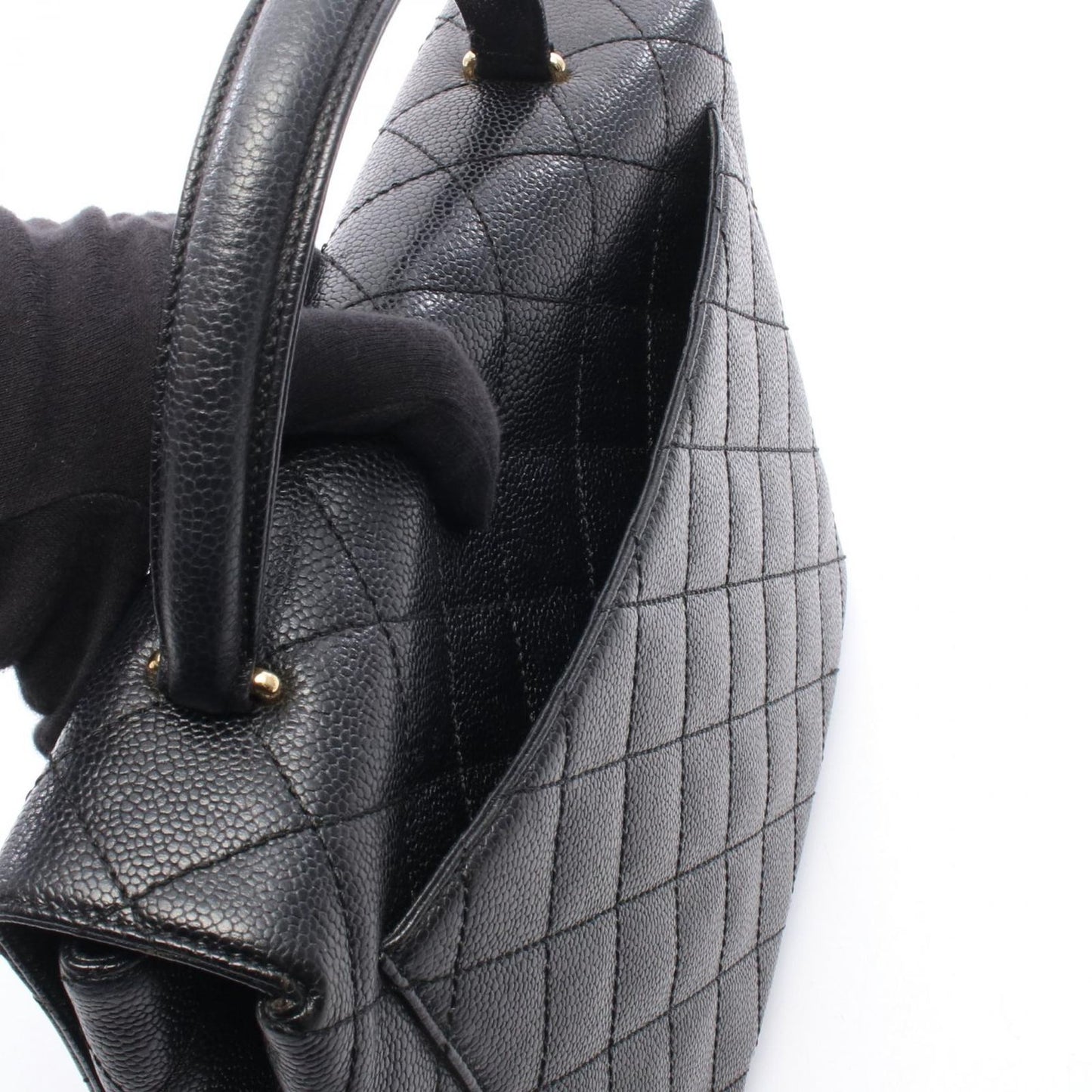 Chanel Handbag Quilted Black Caviar Leather Top Handle — view 6