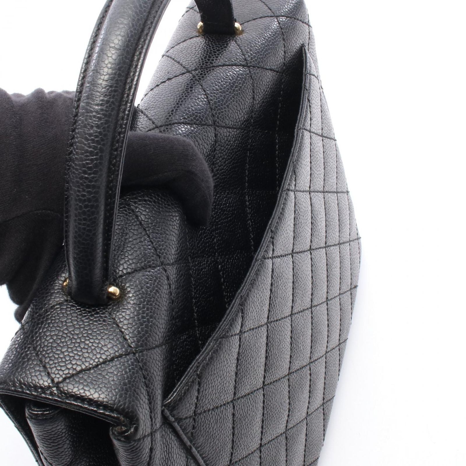 Chanel Handbag Quilted Black Caviar Leather Top Handle — view 6