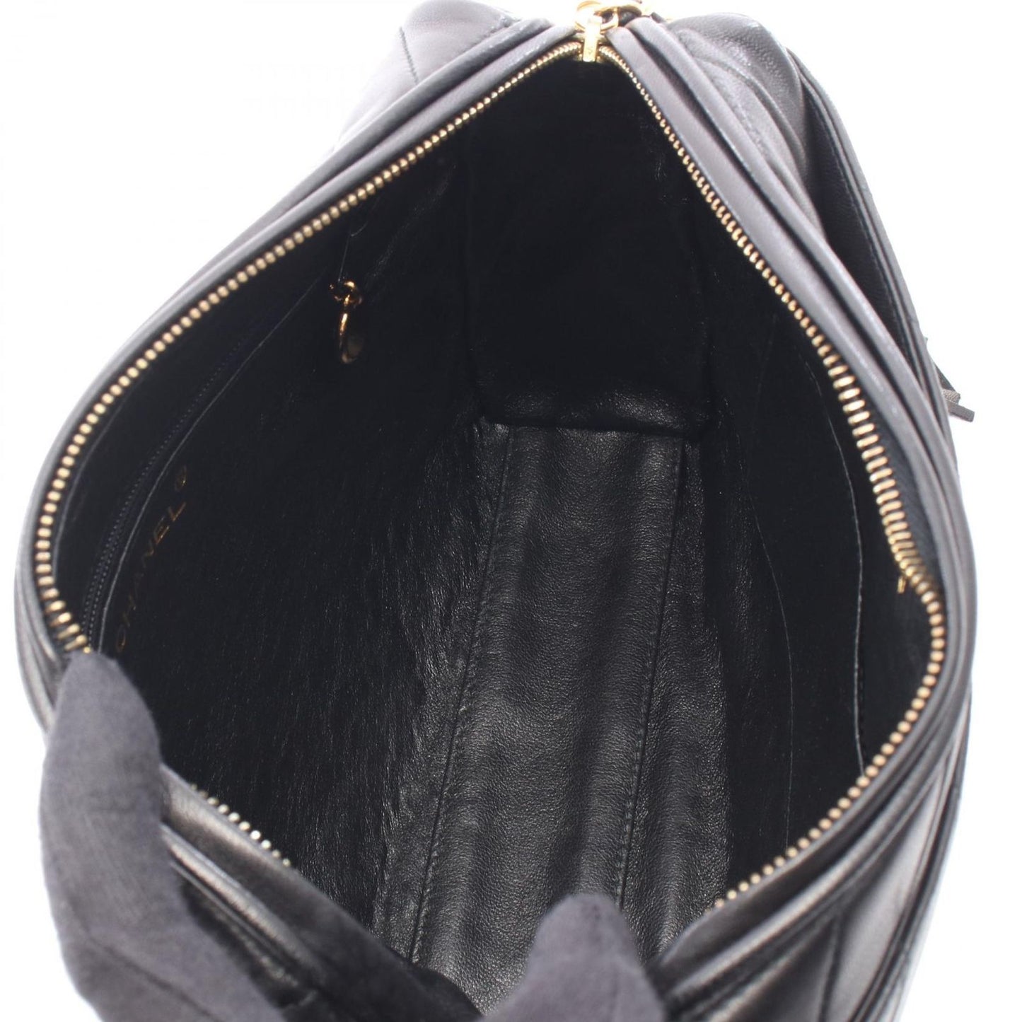 Chanel Shoulder Bag CC Logo Bias Stitch Tassel Black Lambskin Fringe Chain — view 3