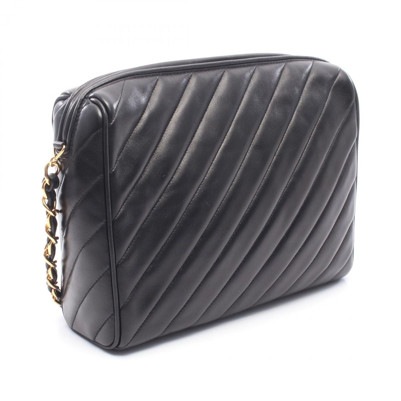 Chanel Shoulder Bag CC Logo Bias Stitch Tassel Black Lambskin Fringe Chain — view 2