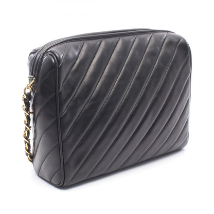 Chanel Shoulder Bag CC Logo Bias Stitch Tassel Black Lambskin Fringe Chain — view 2